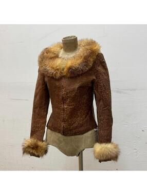 Vintage Leopard Print Suede & Fox Fur Jacket